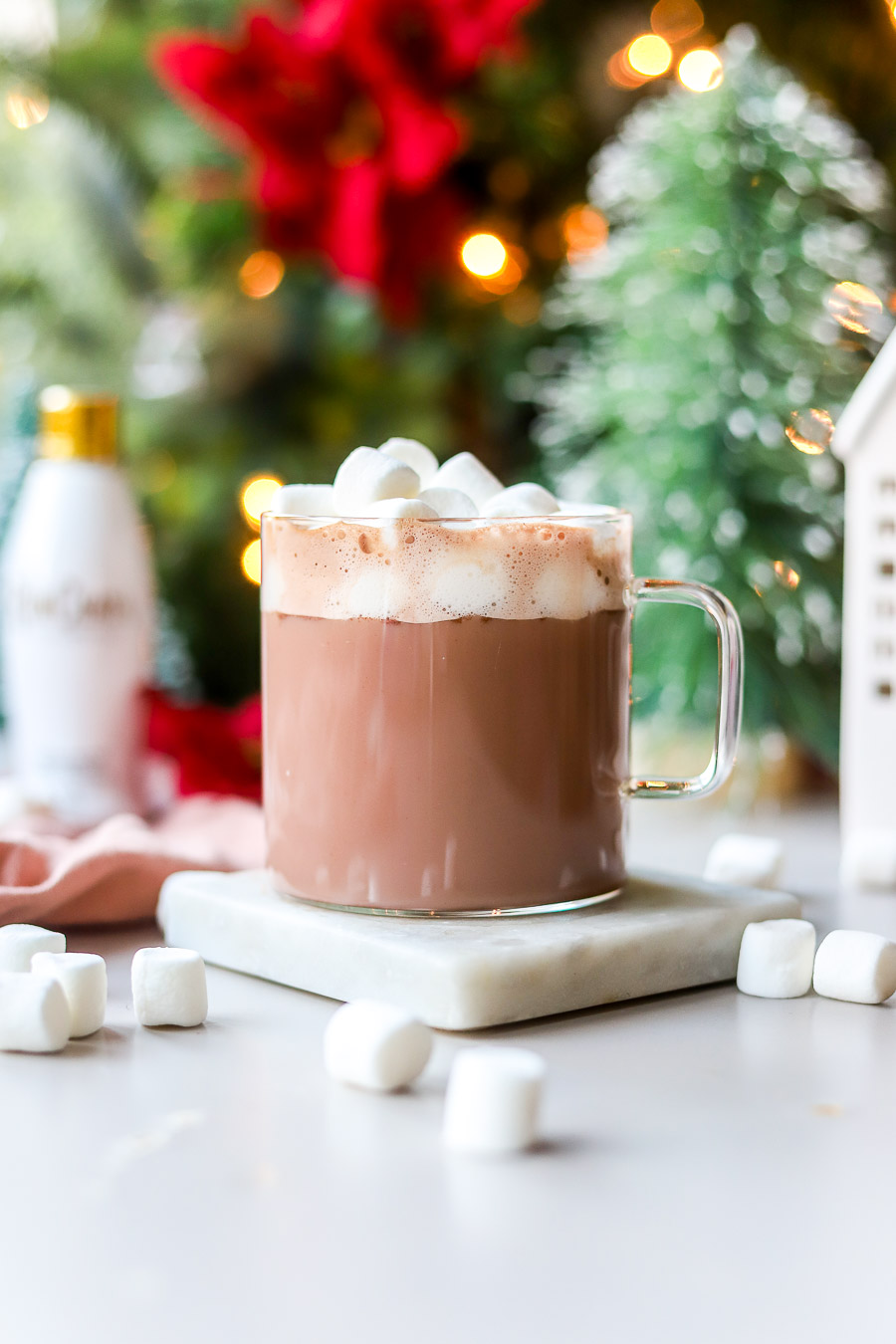 hot chocolate with RumChata topped with mini marshmallows.