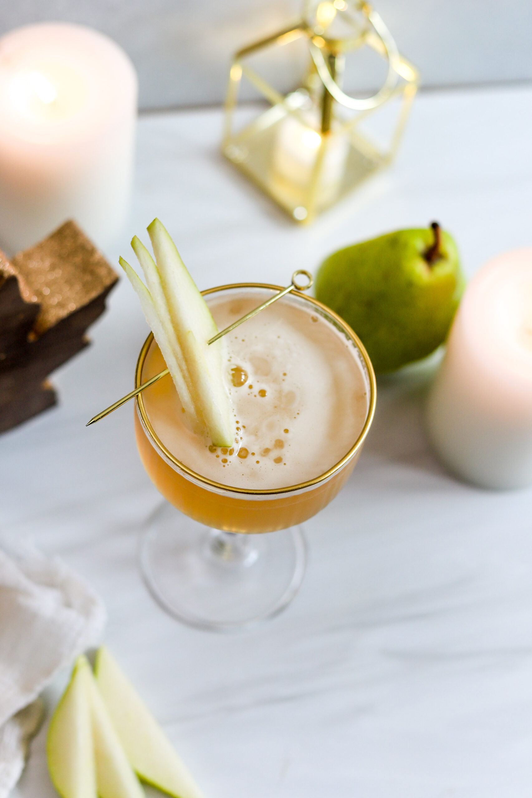 spiced pear and bourbon sparkler