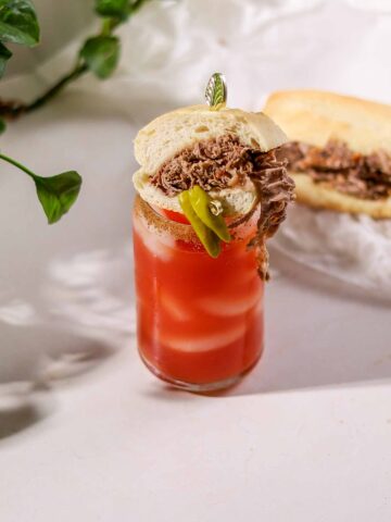 Chicago-style Bloody Mary made with giardiniera-infused vodka and beef au jus