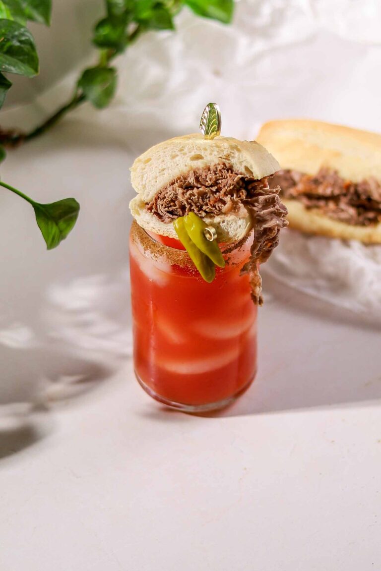 Chicago-style Bloody Mary made with giardiniera-infused vodka and beef au jus